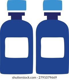 Two pharmaceutical medicine bottles featuring blue caps and large white labels perfect for healthcare industry layouts hospital supplies or scientific laboratory research imagery.