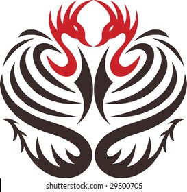 two phoenix bird with dragon tail
