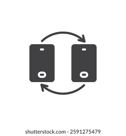 Two phones with a circular arrow vector icon. filled flat sign for mobile concept and web design. Phone Trade-In glyph icon. Device exchange symbol, logo illustration. Vector graphics