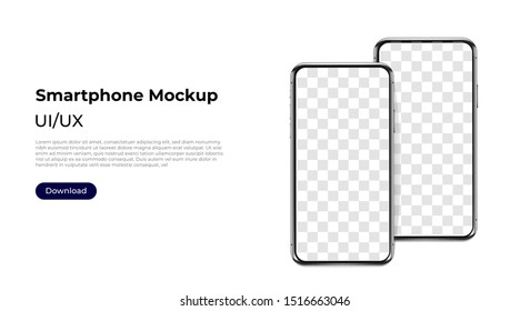 Two phones in a row realistic smartphone template mockup for user experience presentation. Stylish concept design for websites, applications and landing pages.