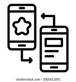 Icono de sincronización de dos teléfonos. Esquema de dos teléfonos icono vector de sincronización para diseño web aislado en fondo blanco