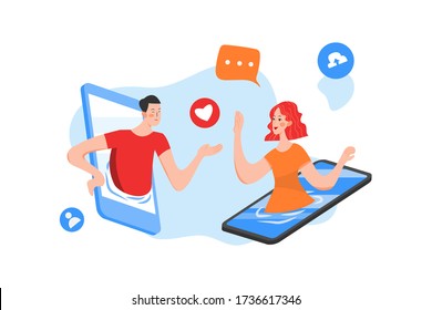 Two phones were floating, two people came out of the phone and talked directly to each other, sending heart emoji
