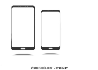 Two phones with white screen for mockup (Financial Business on mobile).Realistic smartphone  isolated on white background copy space.Technology Business Ideas.Modern technology