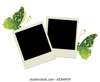 Two photo frames and butterfly decoration
