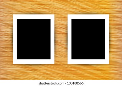 Two photo frames on abstract wooden background. Vector illustration