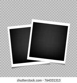 Two photo frames with shadow on transparent background. Photograph empty blank template. Retro memory pictures