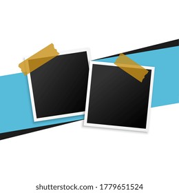 two photo frames with tape background design