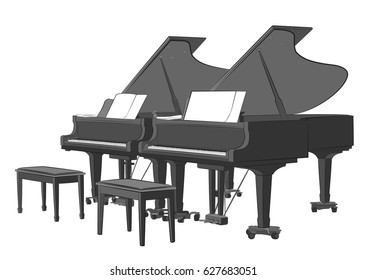 Two pianos in shades of gray