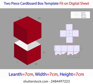 Two Picec Cardboard Box 7x7x7 cm Dieline Template. Editable Vector File