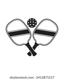 Two Pickleball Paddles and Ball Black Vector