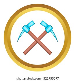 Two picks vector icon in golden circle, cartoon style isolated on white background
