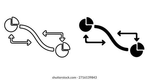 Dos gráficos circulares, uno a la izquierda y otro a la derecha, están conectados por una línea curva. Las flechas muestran un flujo bidireccional entre ellas.