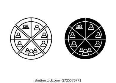 Dois gráficos de pizza com pessoas representando diferentes tamanhos de grupo pessoas tamanhos de grupo preto e branco