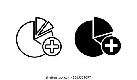 Two pie charts with plus symbols, one outlined and one solid.