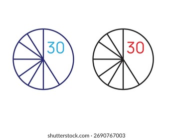 Two pie charts showing 30 degrees isolated on white background