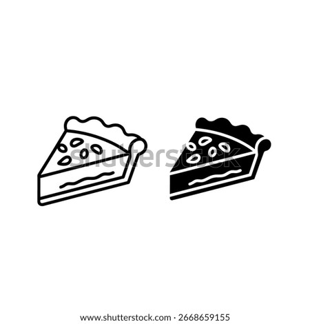 Two pie slice icons, one outlined and one solid black, depicting a dessert.