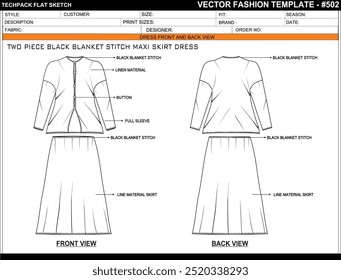 TWO PIECE BLACK BLANKET STITCH MAXI SKIRT DRESS TEMPLATE