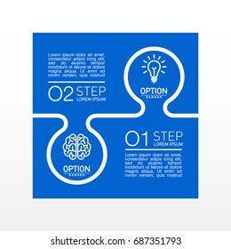 Two piece flat round puzzle infographic presentation. 2 step circle business diagram. Two section compare service banner. Vector illustration template shape . Abstract Background