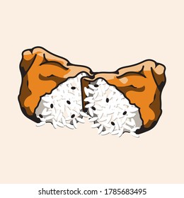 Two piece of inarizushi vector on light brown background