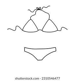 Two piece orange bikini panties and bikini bra swimsuit, doodle style vector for coloring book