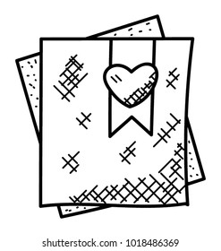 
Two piece of papers with ribbon and a heart shape attached to it, doodle icon
