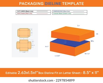 Two Piece Racktangle Gift Box 2.63x1.5x1 Inch Dieline Template