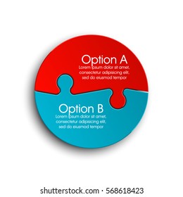 Two piece round Puzzle business presentation. Circle infograph. 2 Step process diagram. Section compare banner.