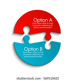 Two Piece Round Puzzle Business Presentation. Circle Infograph. 2 Step Process Diagram. Section Compare Banner.