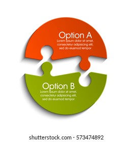 Two piece round Puzzle business presentation. Circle infograph. 2 Step process diagram. Section compare banner.