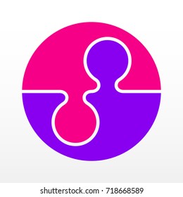 Two piece round Puzzle business presentation. Circle infograph. 2 Step process diagram. Section compare banner. Vector illustration template shape . 3d Abstract Background