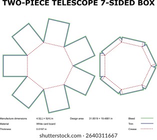 Two piece telescope seven sided box template diagram
