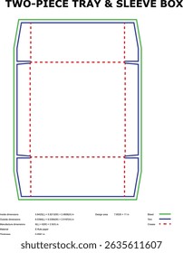Two piece tray and sleeve box packaging die-cut template