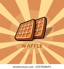 Two piece waffles that looks delicious with light illustration and bold text on light brown background to celebrate National Waffle Day on August 24