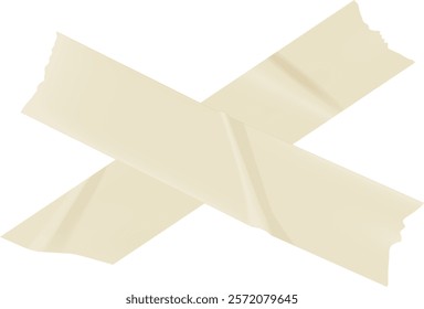 Two pieces of beige masking tape are crossing each other, forming an X shape against a white background, creating a simple yet visually striking image