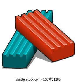 Two pieces of blue and red plasticine isolated on white background. Vector cartoon close-up illustration.