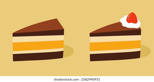 Two pieces of cake with white cream and strawberry