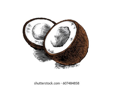 Two pieces of coconut with pulp