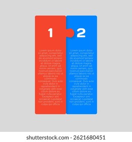 Two pieces colorful puzzle line infographic. Business, idea, flow concept. Template for 2 options, parts, processes. Jigsaw info graphic. Can be used for process, presentation, layout, banner, graph