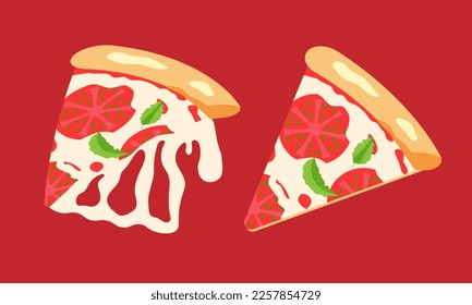 Two pieces of d elicious margarita pizza. Fast food Illustration. Vector EPS10