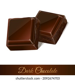 
Two pieces of dark chocolate isolated on white background. Vector Illustration.