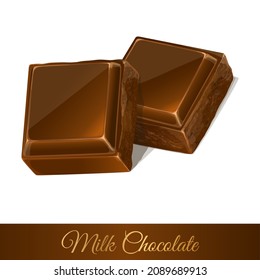Two pieces of milk chocolate isolated on white background. Vector Illustration.