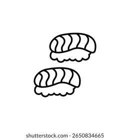 Dois Pedaços De Nigiri Sushi Com Filete De Atum Desenhado À Mão Contorno