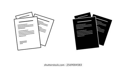 Two pieces of paper with writing on them. Vector icons