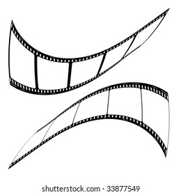 Two pieces of photo film twisted and distorted with blank spaces