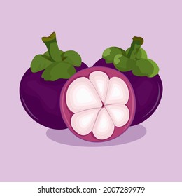 Two Pieces of purple Mangosteen and slice