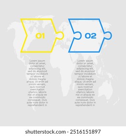 Two pieces puzzle arrow line infographic. Business, idea, flow concept. Template for 2 options, parts, processes. Jigsaw info graphic. Can be used for process, presentation, layout, banner, graph