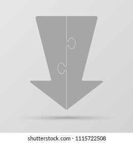 Dos piezas de forma flecha puzzle. Infografía de presentación de negocio de flecha. 2 pasos, partes, partes del diagrama de procesos. Banner de comparación de sección. Gráfico informativo del rompecabezas. Estrategia de marketing.