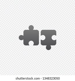 Two pieces of puzzle, creative teamwork, different solutions, logic game, simple icon. On grid background