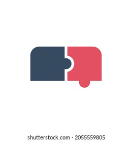 Two pieces Puzzle icon, two colors. teamwork solution symbol. Stock Vector illustration isolated on white background.