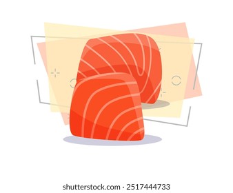 Two pieces of red fish illustration. Red fish, product. Food concept. Vector illustration can be used for topics like cuisine, market place